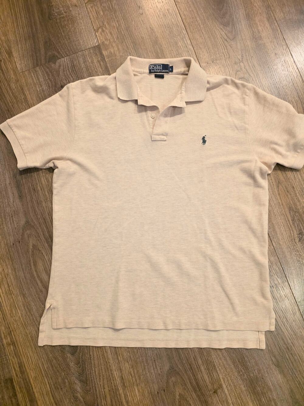 Vintage Polo by Ralph Lauren Men’s Beige Tan Polo Shirt L 100% Cotton Peru
